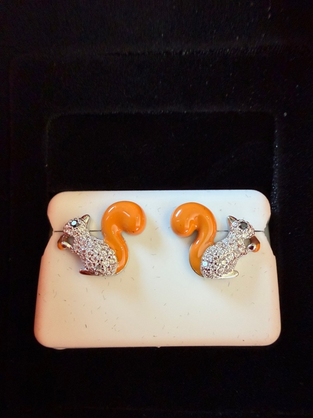 925 Sterling Silver Moissanite .50 CTW Squirrel 🐿️ Earrings with orange enamel